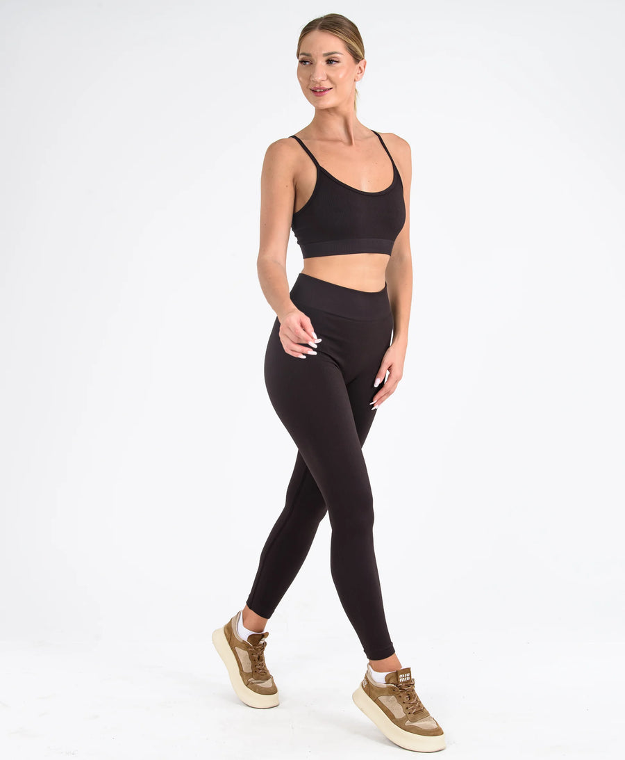 Saby Active Lya Seamless Fitilli Yoga Pilates Taytı Toparlayıcı Poliamid Kadın Ter Tutmaz #renk_kahverengi
