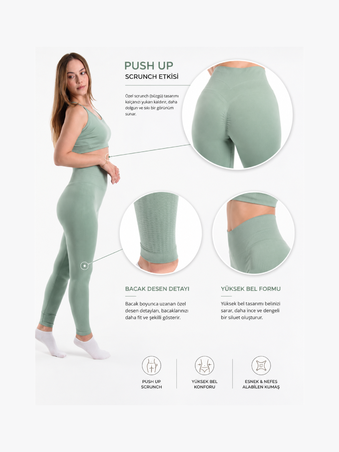 Saby Active Viora Seamless Spor Tayt Büzgülü Kalça Kaldırıcı Kadın Ter Tutmaz detay