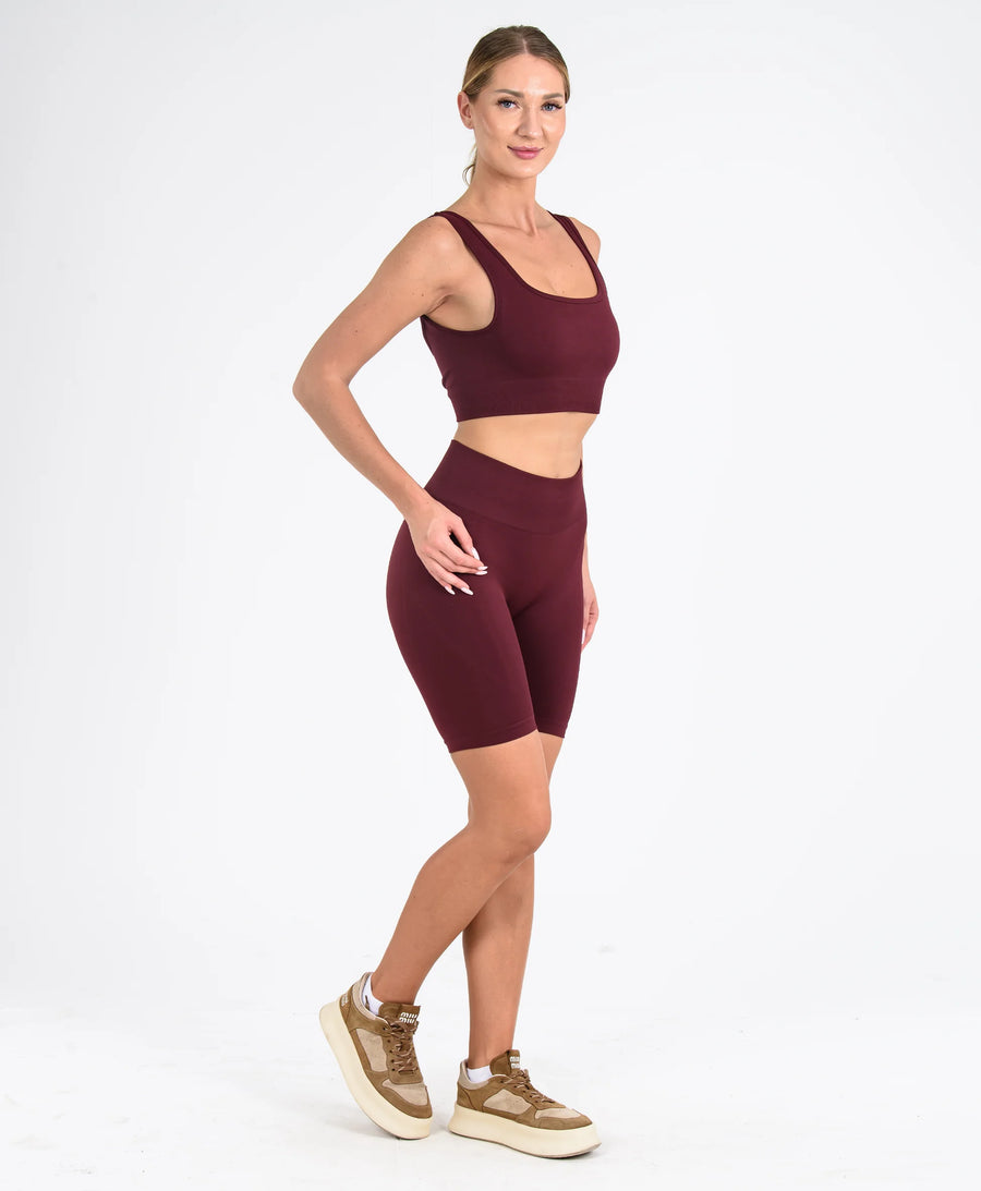 Toparlayıcı Seamless Spor Şort Tayt - Form Şort #renk_bordo